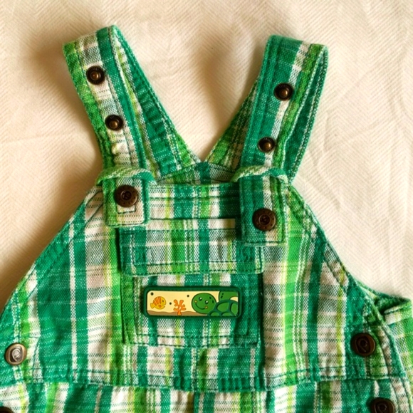 please mum woven cotton green plaid shortalls 0-3 months baby - Picture 2 of 6